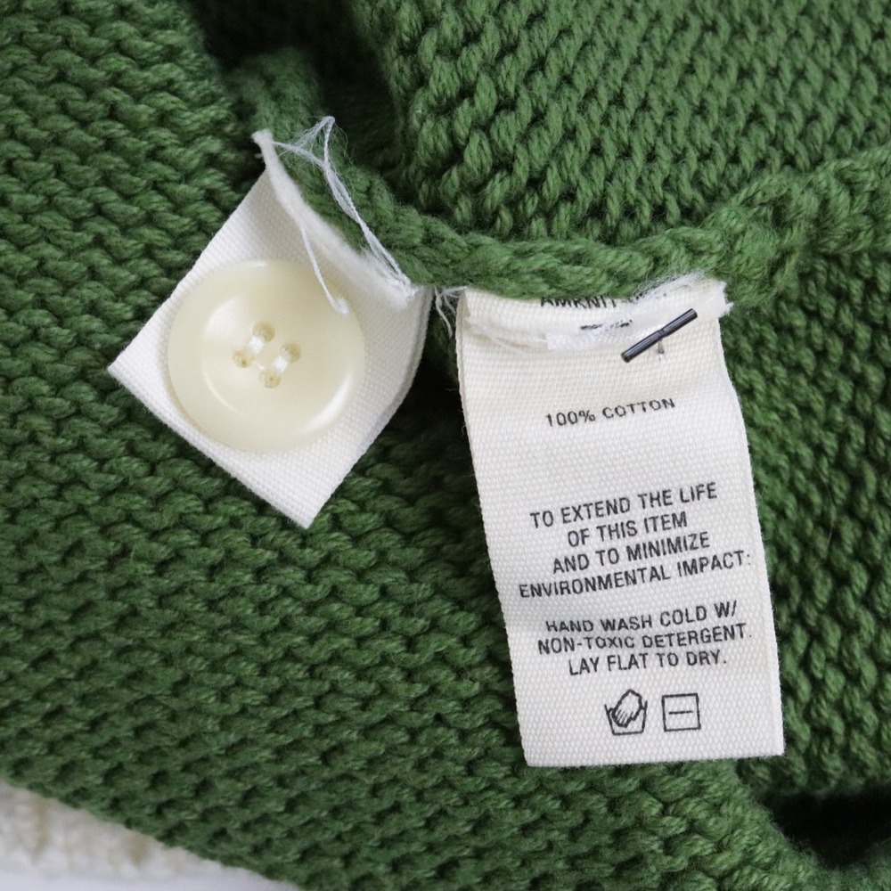 Alex Mill Nico Tipped Cardigan Medium Leaf Green Ivory White 100% Cotton Sweater - Picture 8 of 8